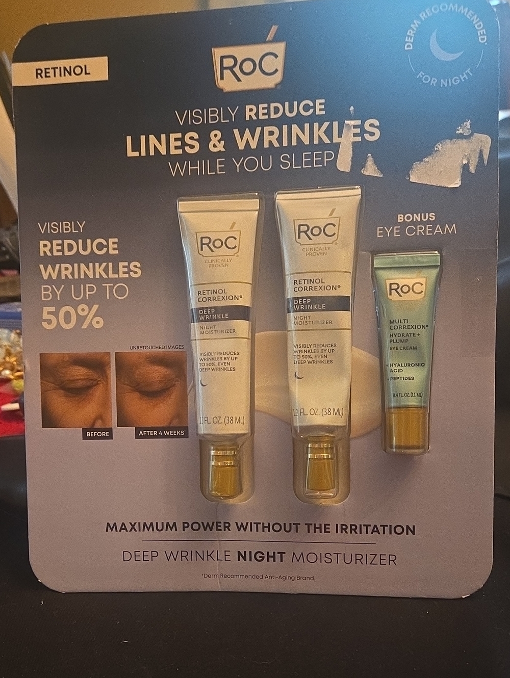 RoC Retinol Deep Wrinkle Night Moisturizer Set — Light Gold & Teal